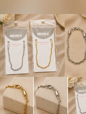 Nicole Stainless Steel Rope Chain Bracelet – Gold or Silver